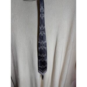 Bruno Conte Mens Silk Feel Necktie Gray Silver Baroque Scroll Diamond Pattern